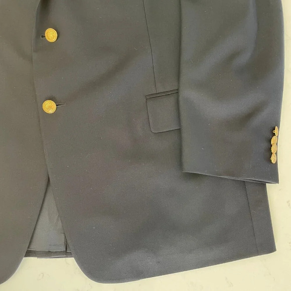 Samuelsohn J.P. Tilford Harry Rosen Todd Lined Wool Blazer Navy w Brass 48 R - Picture 3 of 15